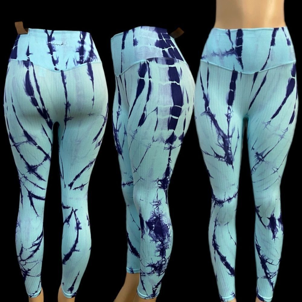 Victoria Secret PINK Active Seamless Leggings High Waist 7/8 Length Tight Blue S